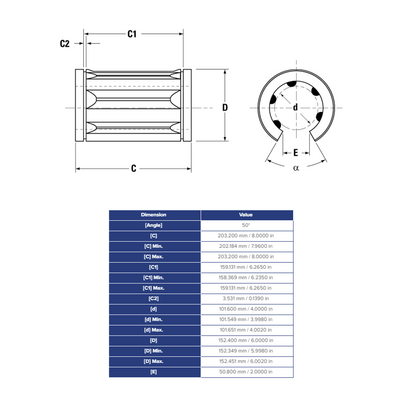 OPN6496128 THOMSON BALL BUSHING<BR>OPN SERIES 4" OPEN LINEAR BEARING ADJUSTABLE 3800 LBF